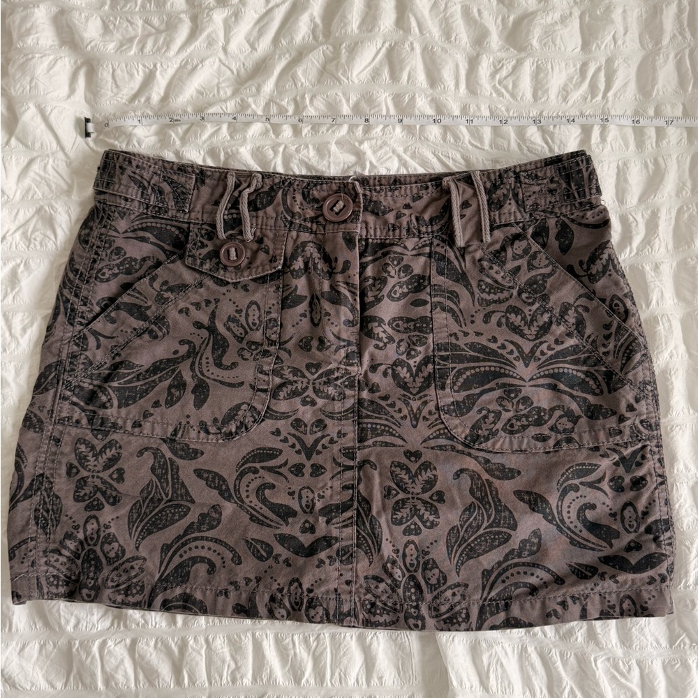 Indie Dark Paisley Mini Skirt Distressed Grey Big Buttons